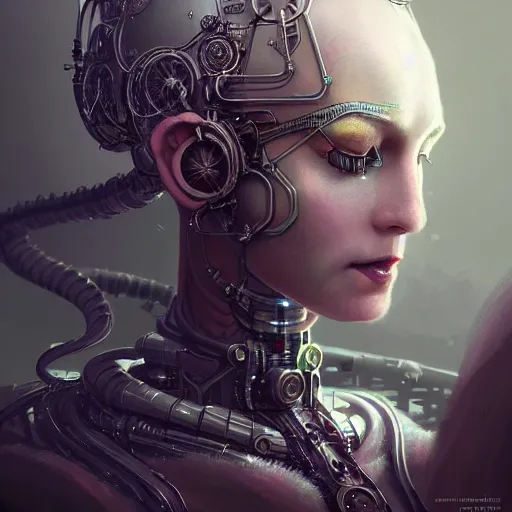 Image similar to dieselpunk robotic elvish empress, extremely detailed, hyperrealistic, intricate, soft light, fantasy, d & d, digital painting, art station, by wlop