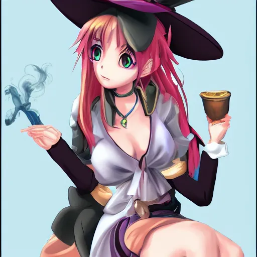 Image similar to Flirty anime witch casting magic, Artstation