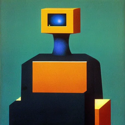 Prompt: TV robot by René Magritte