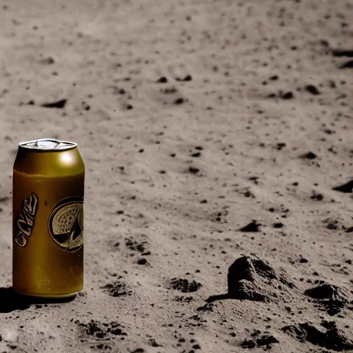 Image similar to a closeup photo of a beer can on the moon. a closeup photo of a headstock of a guitar