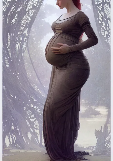 Image similar to pregnant sansa, intricate, elegant, highly detailed, digital painting, artstation, concept art, smooth, sharp focus, illustration, art by artgerm and greg rutkowski and alphonse mucha and william - adolphe bouguereau