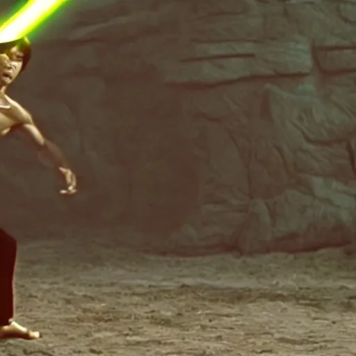 Image similar to bruce lee as a jedi in star wars episode 3, 8k resolution, full HD, cinematic lighting, award winning, anatomically correct