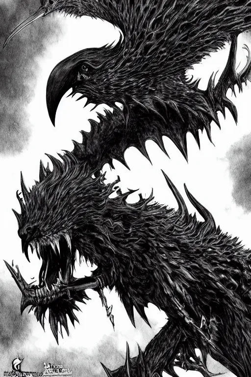 Image similar to raven fiend, fangs, highly detailed, digital art, sharp focus, trending on art station, kentaro miura manga art style