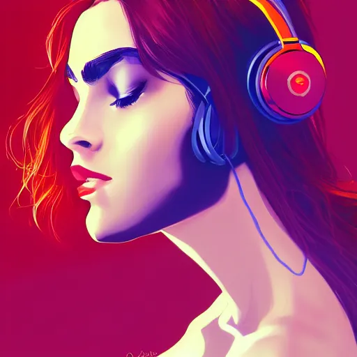Image similar to a beautiful woman listening to music by marvel comics, digital art, trending on artstation