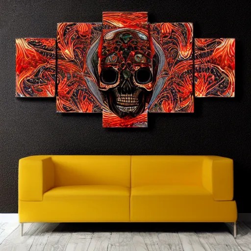 Prompt: symmetrical skull, paint pour modern abstract very detailed 8 k 4 k canvas, fractal