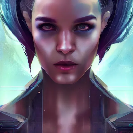 Prompt: a cyberpunk, ( streamline moderne ), multi - racial portrait in the style of anna dittmann and charlie bowater and chanthara. very large, clear, expressive, and intelligent eyes. centered, ultrasharp focus, dramatic lighting, photorealistic digital matte painting, intricate symmetrical ultra detailed background.