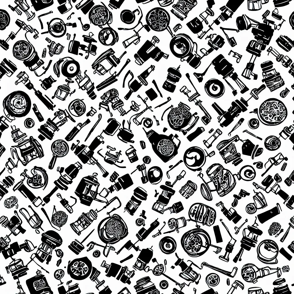 Image similar to seamless pattern showing microscopes. black and white, drawing, white background, seamless, ornament.