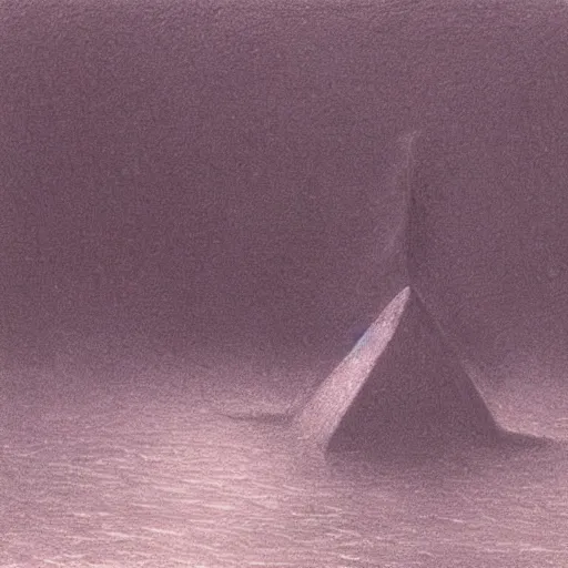 Image similar to a closeup of a hooded figure holding a small pyramid on a ferry in the underworld, charon, greek mythology, beksinski