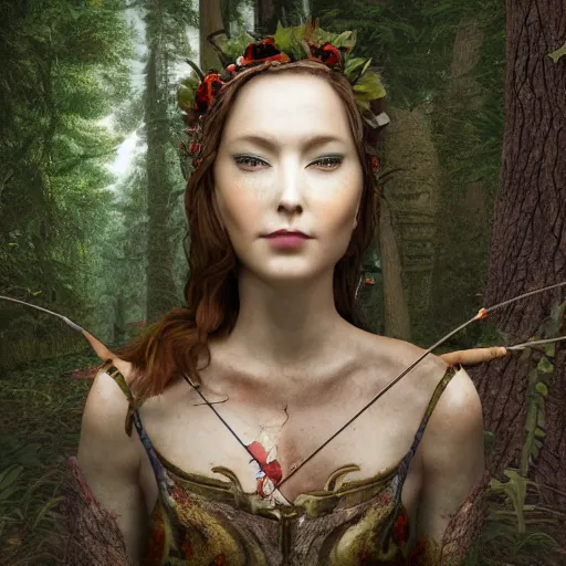 Prompt: fairy tale; forest; goddess of the hunt portrait; Ferdinand Khab; deep woods; warrior woman; archery, Art of Illusion, Artrift, finalRender, Flickr, IMAX, Polycount, r/Art, shadow depth, Sketchfab, Sketchlab, Substance Designer, VRay; trending on r/deepdream; AppGameKit, recursive ray tracing; volumetric lighting; ambient occlusion, Hyper detailed digital matte painting, concept art, hyperrealism, Cinema 4D, 8k resolution, 64 megapixels, bokeh, CGSociety, ZBrush Central, behance HD, hypermaximalist, a masterpiece, 4K, Ukiyo-e, film noir, neon, beautiful, deep colors, bright, amazing, gorgeous, wonderful, great, marvelous, fantastic, magnificent, excellent, fabulous, lovely, astonishing, outstanding, splendid, glorious, mist, by Gustav Klimt and Gustave Doré,