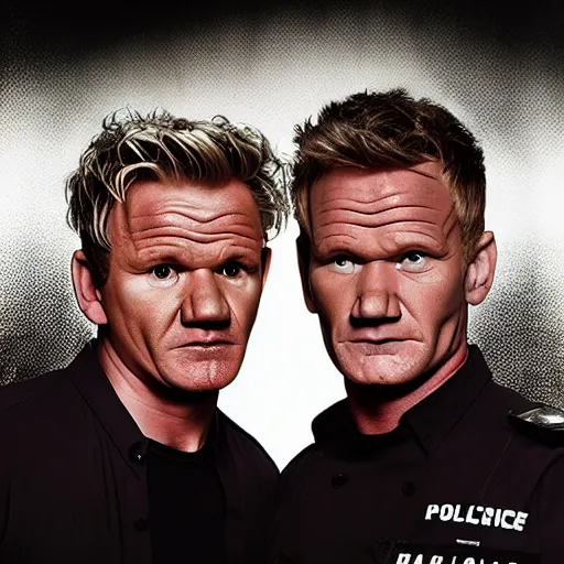 Prompt: gordon ramsay and neil patrick harris, police photo mug, photoshoot, sharp details, face photo, face details sharp, by donato giancola and greg rutkowski and wayne barlow and zdzisław beksinski, eyeballs, product photography, action figure, sofubi, studio lighting, colored gels, colored background,