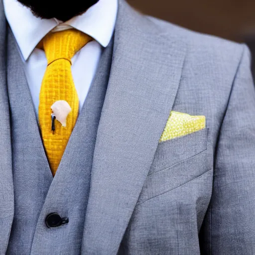 Image similar to a man wearing a suit lemon head