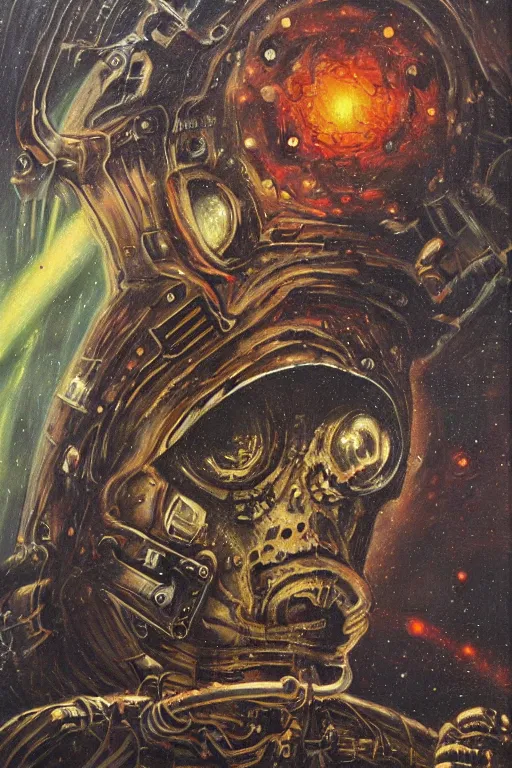 Image similar to space horror by jack vance, mike mignogna, highly detailed, vintage dark sci fi, oil painting