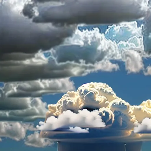 Image similar to clouds shaped like the second temple in jerusalem, the beis hamikdash surrealism