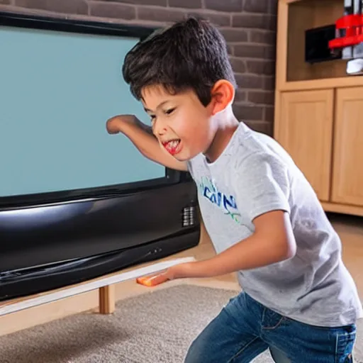 Image similar to photo of a kid smashing his tv