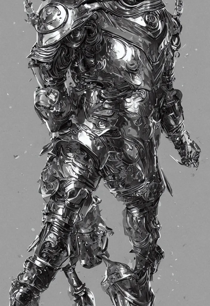 Image similar to powerful male tin man, willem dafoe as tinman, full body character concept, covered in full metal armor, art nouveau, super powers, fantasy, intricate, elegant, highly detailed, digital painting, artstation, concept art, shining, sharp focus, illustration, art by stanley lau