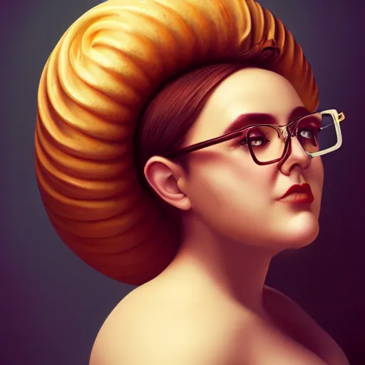 Prompt: portrait of a heavy stocky petite gorgeous beautiful beautiful woman, with a bundt bundt pan face, ((greek)) romanian, glasses glasses, wide shot, digital art, top, detailed , 8k, trending on artstation