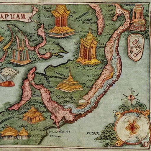 Image similar to map of thailand, fantasy, 1 7 th century,