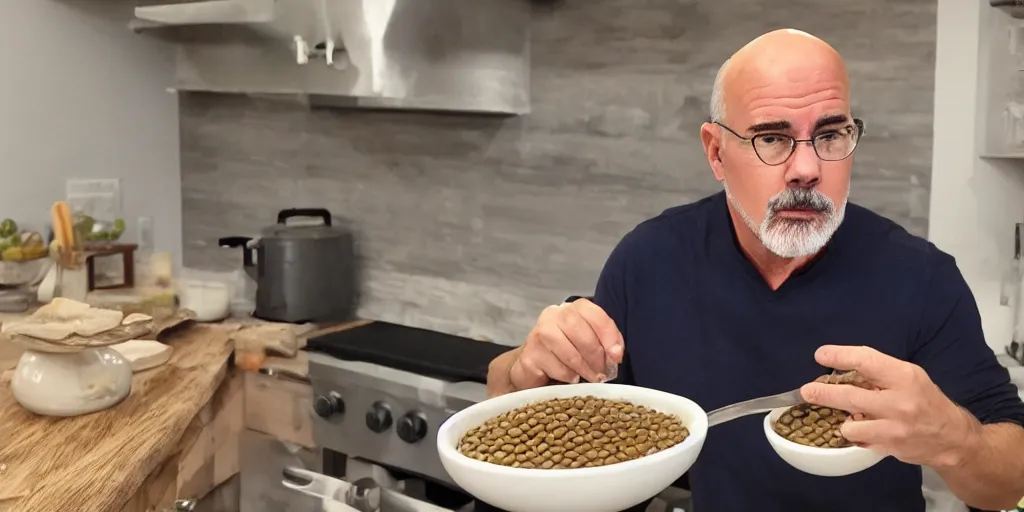 Prompt: Dave Ramsey eating a bowl of lentils, 30mm,