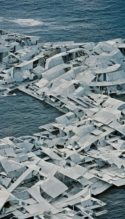 Prompt: hasselblad photograph of a frank gehry designed storm surge barriers. dappled lighting, very beautiful!! aerial shot