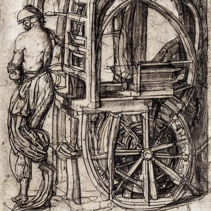 Image similar to a sketch of a time machine by leonardo da vinci.