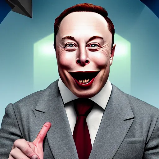 Image similar to Elon Musk as a laughing Dr Evil with his little finger pointed at his mouth, portrait, sharp focus, digital art, Hyper-realistic, 4K, Unreal Engine, Highly Detailed, HD, Dramatic Lighting by Brom, trending on Artstation