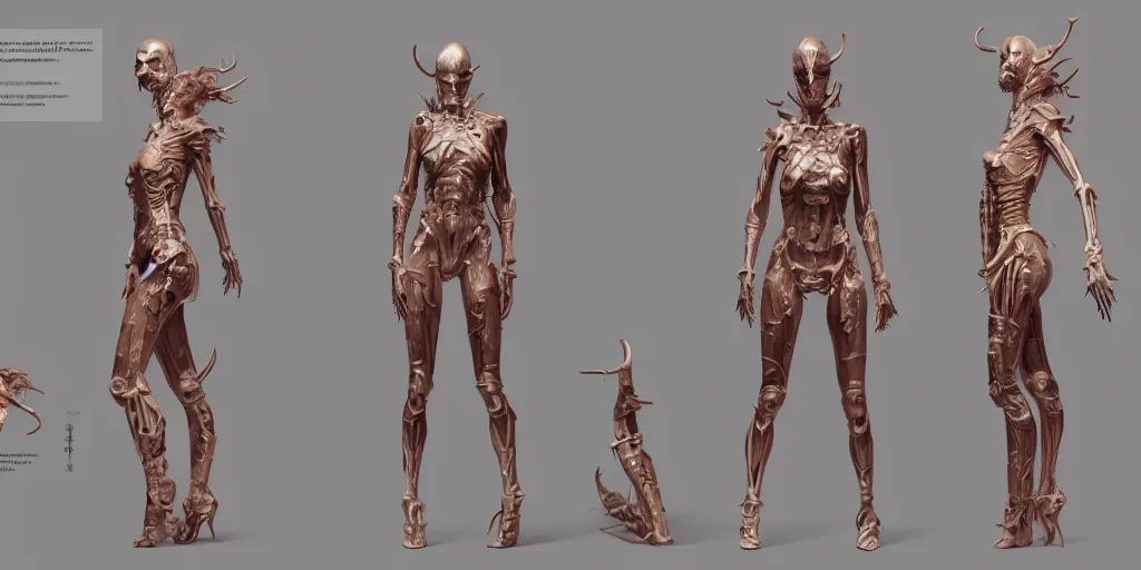 Prompt: flesh and bones mask design girl body sorayama , character sheet, Moebius, Greg Rutkowski, Zabrocki, Karlkka, Jayison Devadas, Phuoc Quan, trending on Artstation, 8K, ultra wide angle, zenith view, pincushion lens effect.