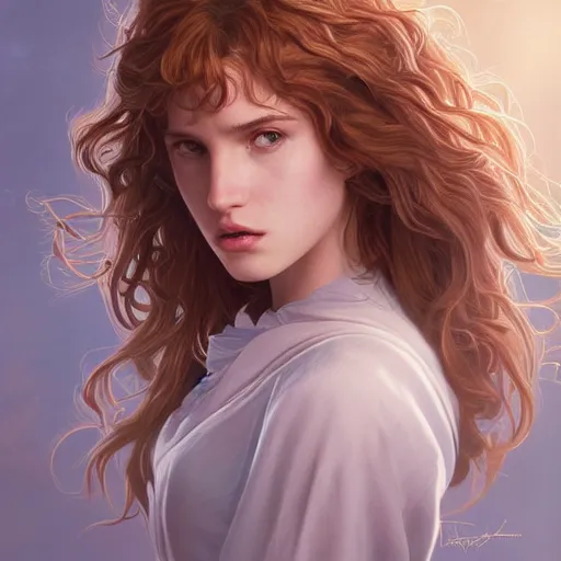 Image similar to ultra realistic illustration, bella thorne as hermione granger in harry potter, intricate, elegant, highly detailed, digital painting, artstation, concept art, smooth, sharp focus, illustration, art by artgerm and greg rutkowski and alphonse mucha