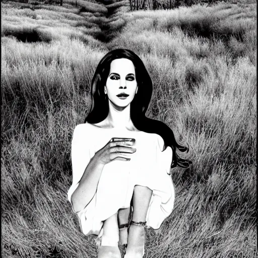 Image similar to trail cam footage of lana del rey, photorealistic, horror