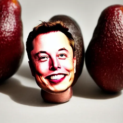 Prompt: the face of elon musk on an avocado