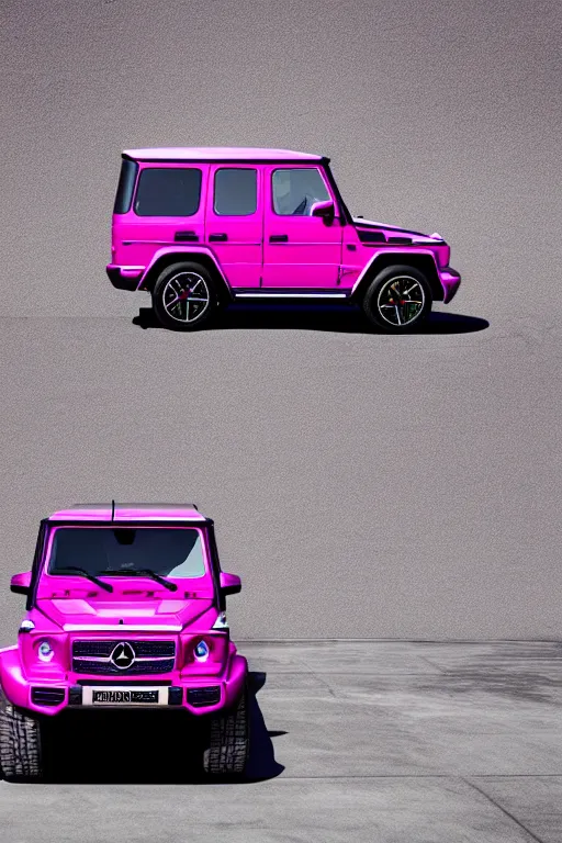 Prompt: pink Mercedes-Benz G63, vibrant, studio lighting
