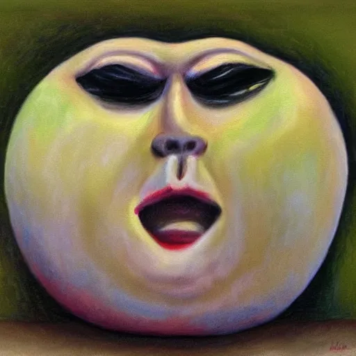 Image similar to crying onion face big tears pastel oil painting