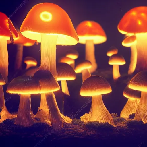 Image similar to acolytes worshipping glowing mushroom, orthodox image