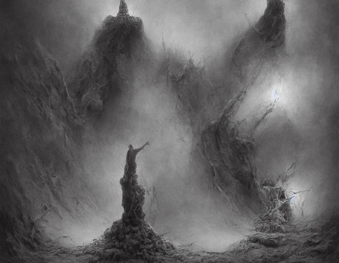 Image similar to hell. by stephen gammell, gustave dore and zdzisław beksinski. volumetric light, detailed, rendered in octane