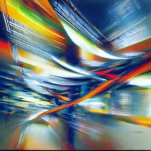 Image similar to abstract art representing momentum, oil painting by john berkey and gabriel dawe, masterwork