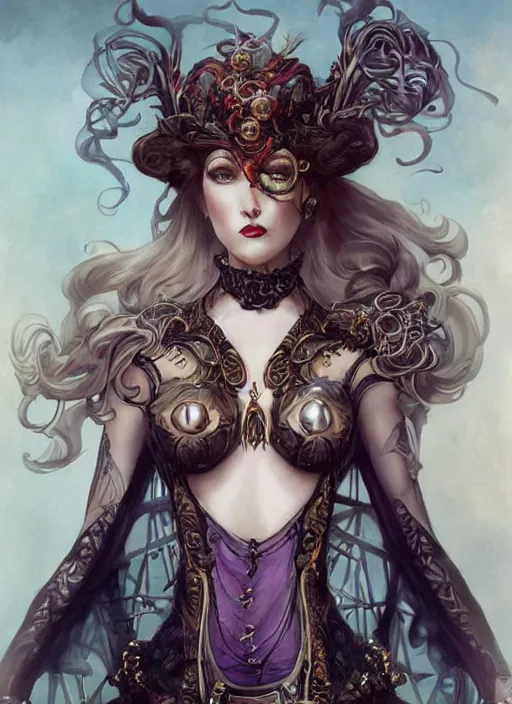Prompt: front portrait sensual Lady Mechanika with ginger wavy hair, Intricate, Victorian era imagery themed, D&D!, fantasy style, sharp focus!, ultra detailed, art by Artgerm and Peter Andrew Jones, WLUP