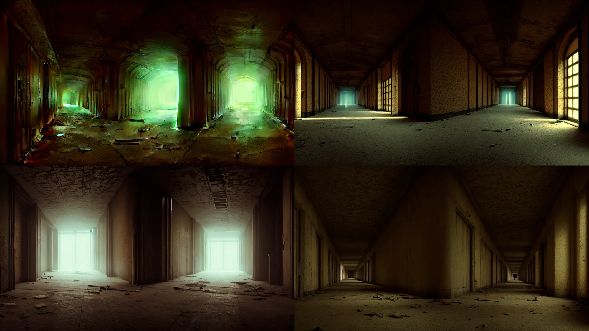 Prompt: abandoned and decrypt gargantuan corridor, Scorn color scheme, Wide angle, featured in artstation, octane render, cinematic, elegant, intricate, 8k