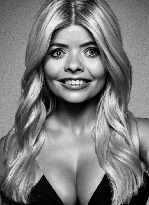 Image similar to holly Willoughby with the physique of a body builder, full body, symmetrical facial features, eye contact, hyper realistic, ultra detailed, cinematic, dynamic lighting, photorealistic, refined, intricate, digital art, digital painting, masterpiece, 8k