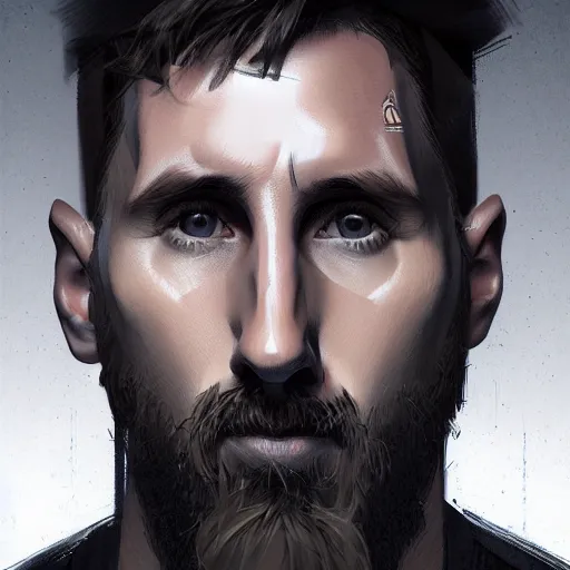 Image similar to a well designed portrait of Messi wearing prisoner mask, detailed, realistic, sketch style, Artstation,Greg Rutkowski, 8K resolution.