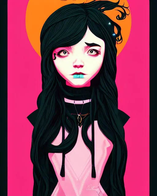 Prompt: a vector based illustration of a gothic girl, head and shoulders shot, by sachin teng and loish, vibrant, vector art, award winning, stunning, trending on art station, highly detailed