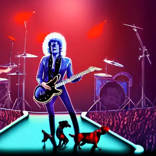 Prompt: rock band queen giving concert underwater with audience full of dogs, hyperrealistic portrait, fantasy art, photo realistic, dynamic lighting, artstation, poster, volumetric lighting, very detailed face, 8 k, award winning