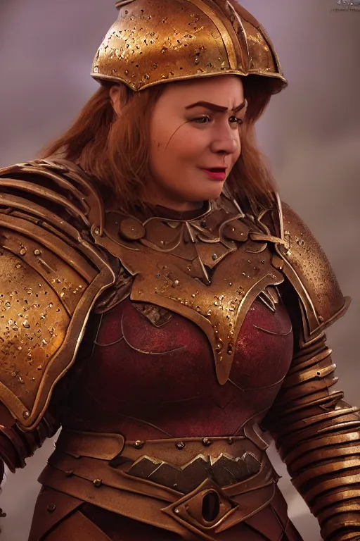 Prompt: fantasy dwarf woman with iron plate armor with a mean face l | stylized | art style of disney pixar movie | HD 8k | rendered by octane