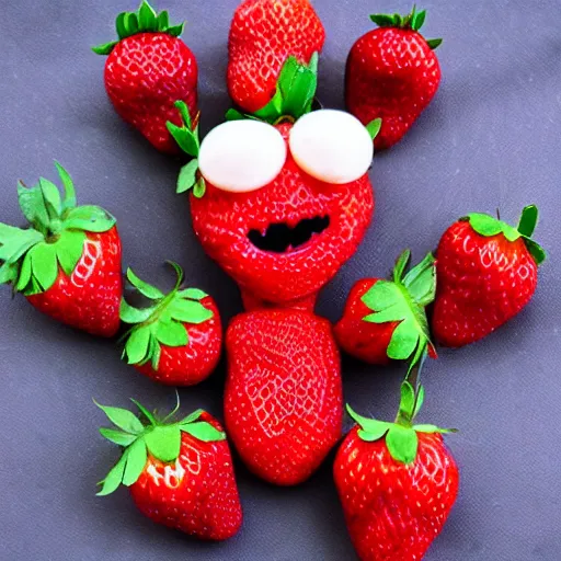 Image similar to strawberry creature with multiple eyes