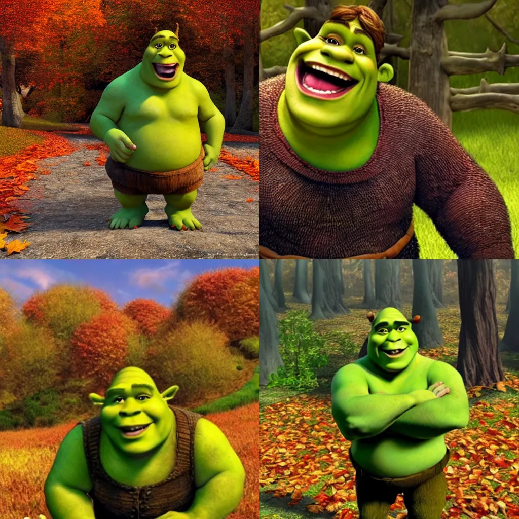 Prompt: Shrek in fall guys