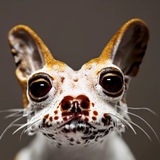 Prompt: a portrait photo of dog frog rabbit gecko, award winning photography, 5 0 mm