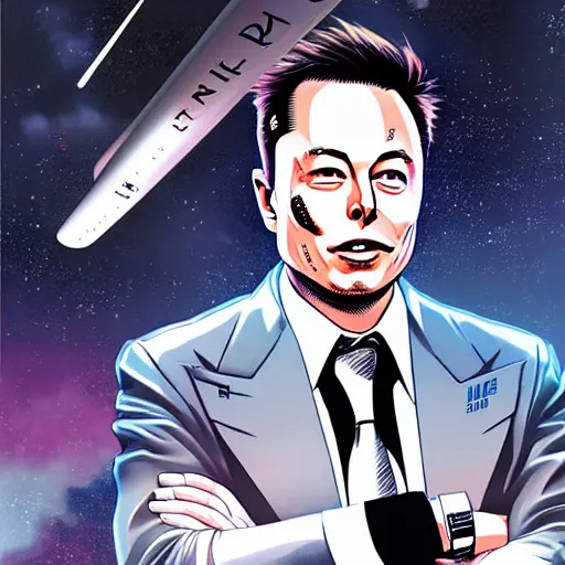 Image similar to elon musk and spacex manga by hiroya oku