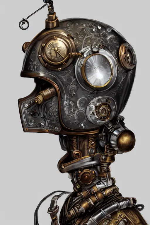 Image similar to steampunk helmet fantasy art mask robot ninja stylized digital illustration sharp focus, elegant intricate digital painting artstation concept art global illumination ray tracing advanced technology chaykin howard and campionpascale and cooke darwyn and davis jack