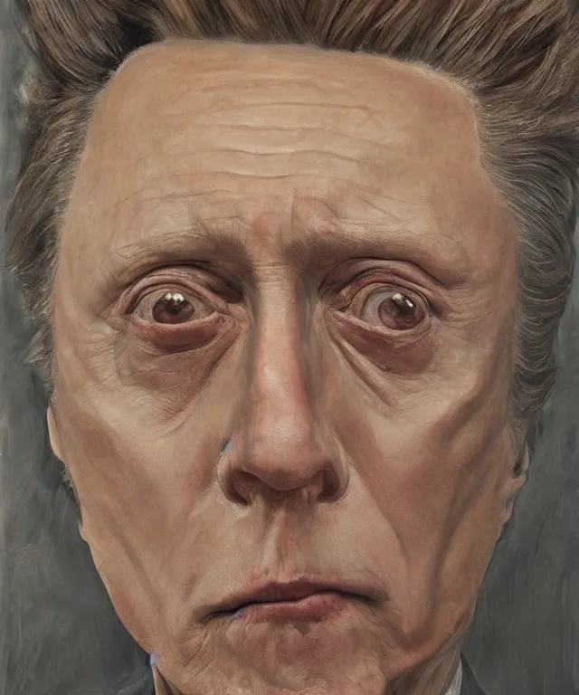 Image similar to photograph of christopher walken, enlarged facial features, by lucian freud, extra photorealistic details, ultra high quality, trending on pinteresst