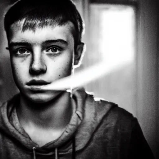 Prompt: masterpiece portrait portrait portrait portrait photo of a photogenic cinegenic russian ukrainian teenager facing camera, chaotic teenage bedroom, bokeh, photojournalism, emotional picture, high fidelity face, volumetric lighting, sunny day, heat haze, perfect framing, smoke, dramatic lighting, dust particles, interior shot, f2, anamorphic lens, great photographers, best photos of all times, 2004, fujifilm, Nikon, Canon, Hasselblad, VOIGTLÄNDER lens, Visa pour l'image, by Annie Leibovitz, by Steve McCurry