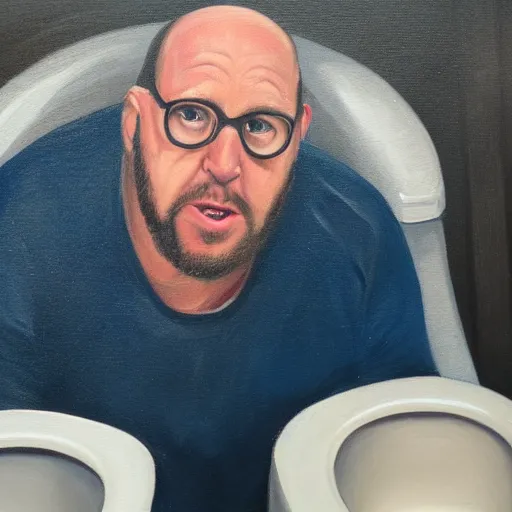 Image similar to a detailed portrait painting of joel glazer from manchester stuck in on the toilet