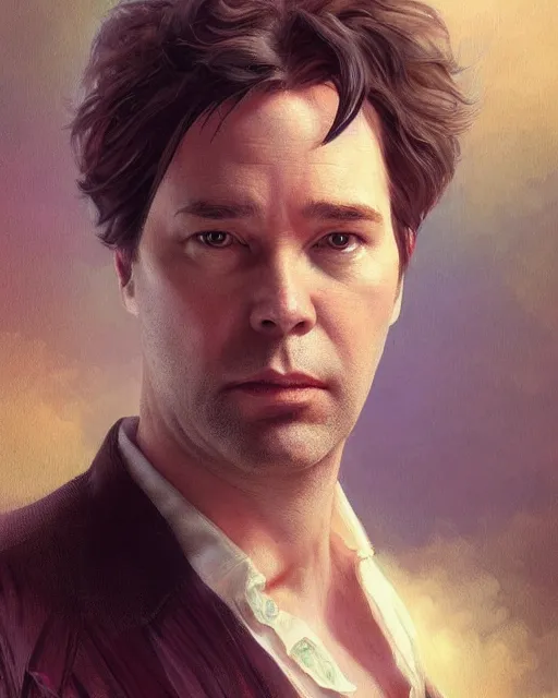 Image similar to character portrait of rufus wainwright, intricate, wild, highly detailed, digital painting, artstation, upper body, concept art, smooth, sharp focus, illustration, art by artgerm and greg rutkowski and alphonse mucha